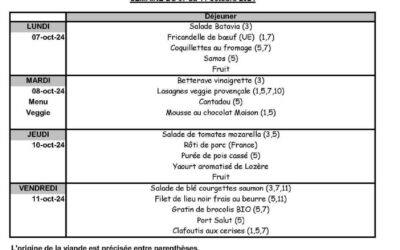 Menus cantine de l’école