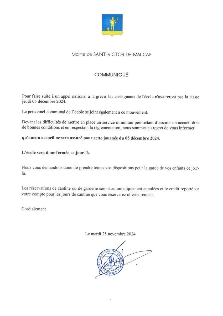 Fermeture exceptionnelle de l’école Nadal