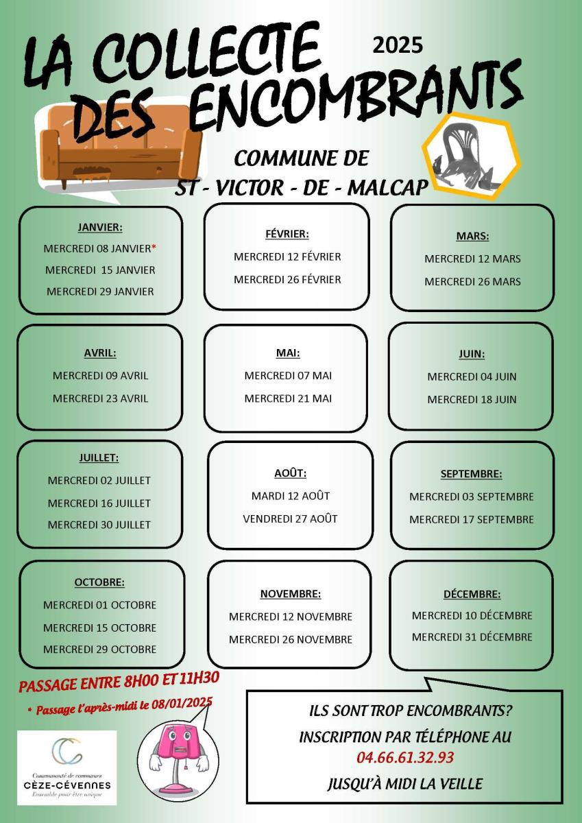 Planning de la collecte des encombrants année 2025