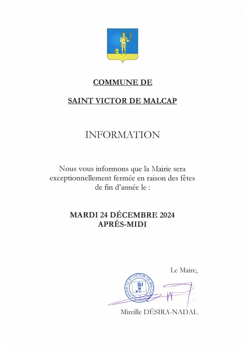 Fermeture des bureaux de la mairie