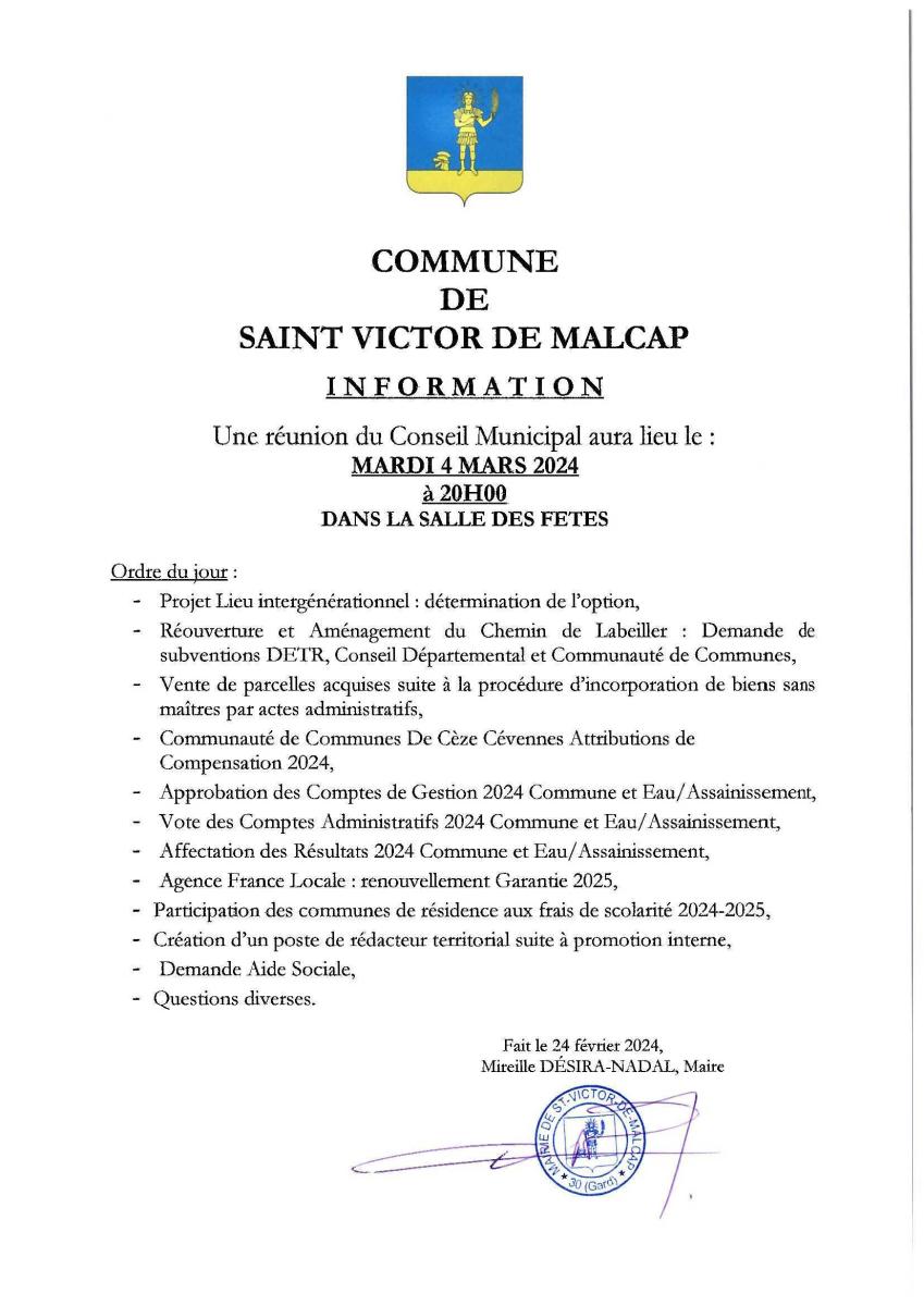 Réunion du Conseil Municipal