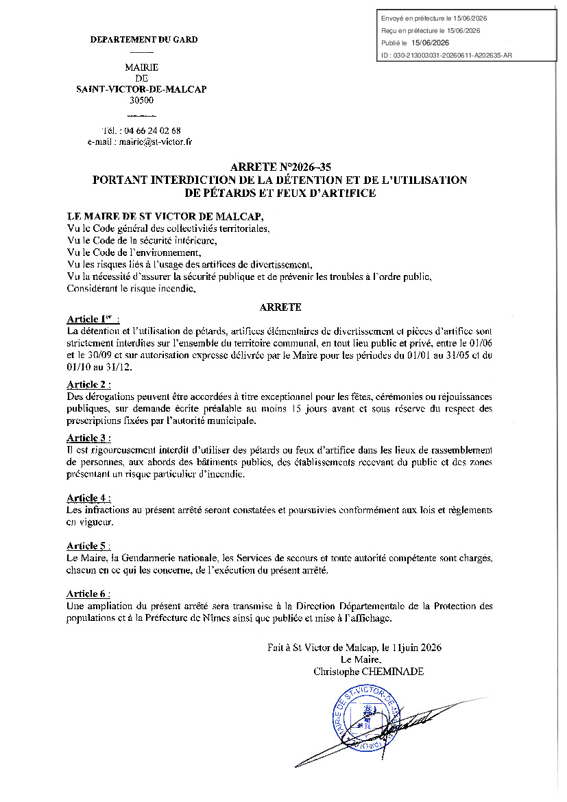 INTERDICTION PETARDS ET FEUX D&rsquo;ARTIFICE