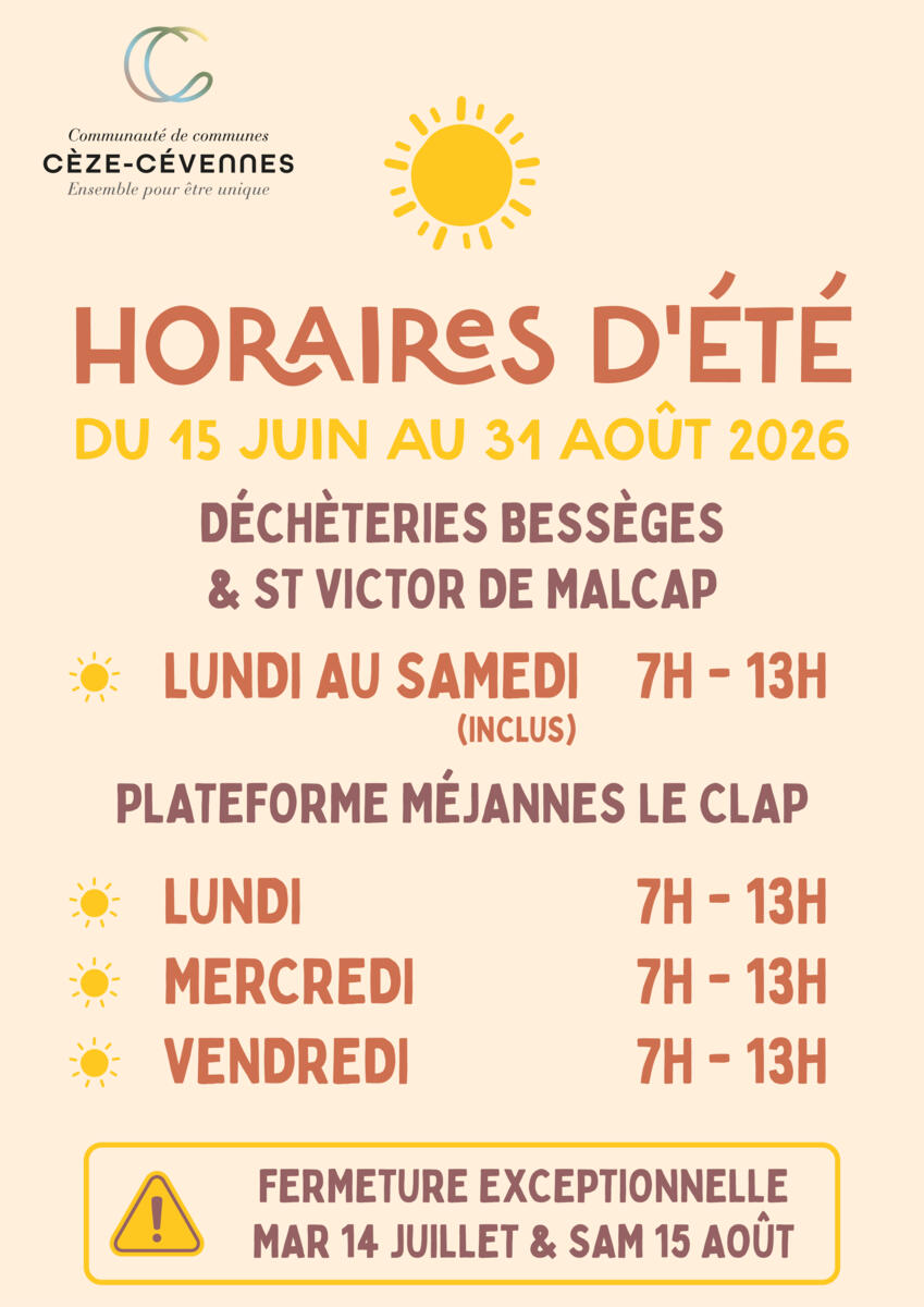 HORAIRES D’ETE DECHETERIES