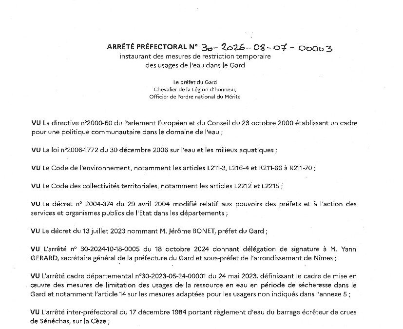 Arrêté Sècheresse