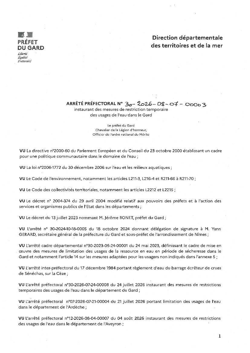 Arrêté Sècheresse
