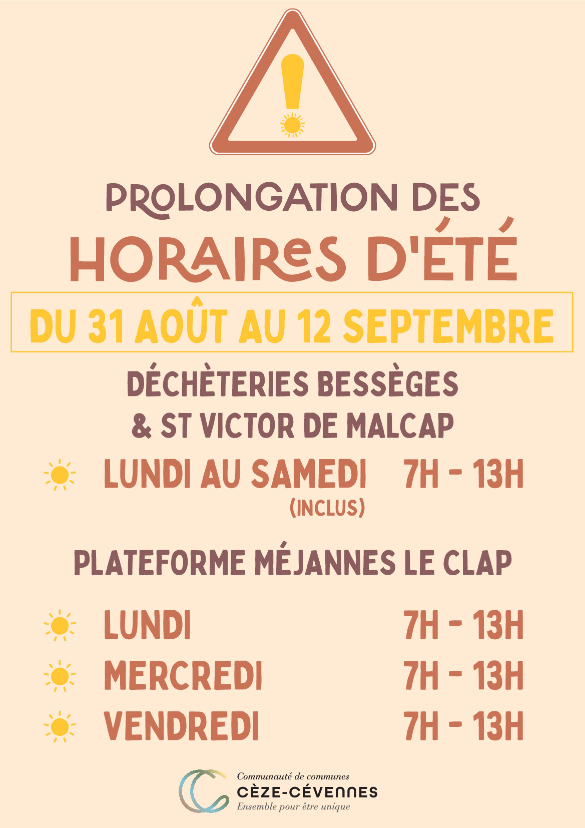 HORAIRES DECHETERIES