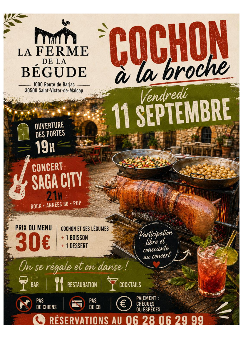 concert et cochon à la broche ferme de la Bégude