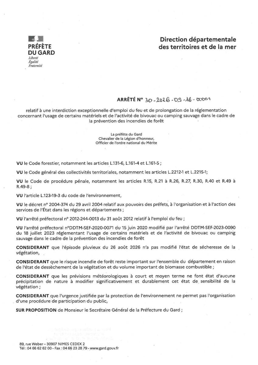 Prolongation de l’arrêté de l’emploi du feu