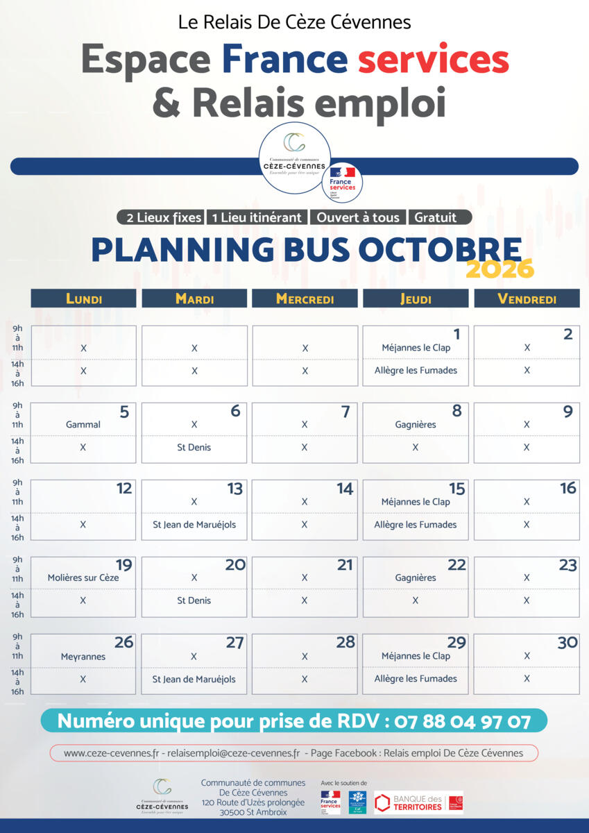 Planning Bus Itinérant Octobre 2026