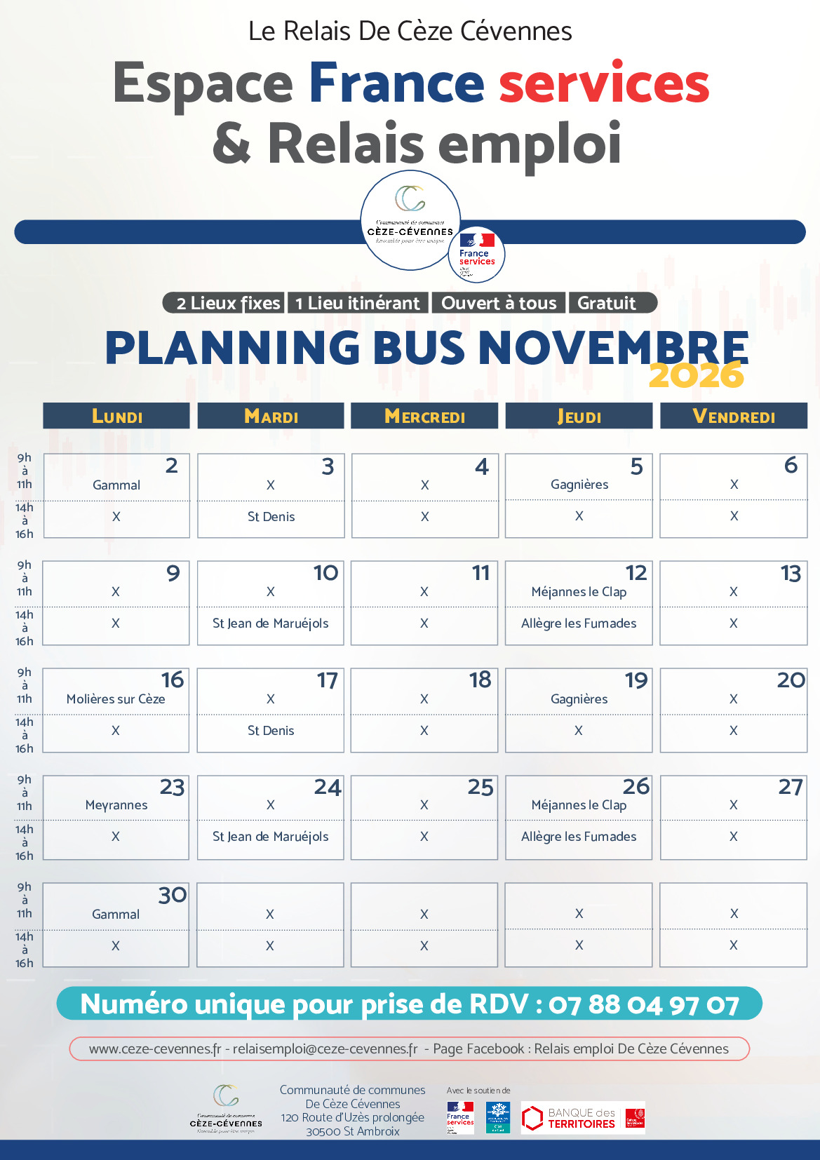 Planning Bus Itinérant Novembre 2026