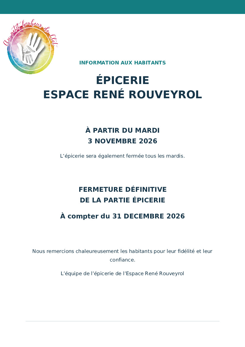 fermeture Epicerie Espace René Rouveyrol